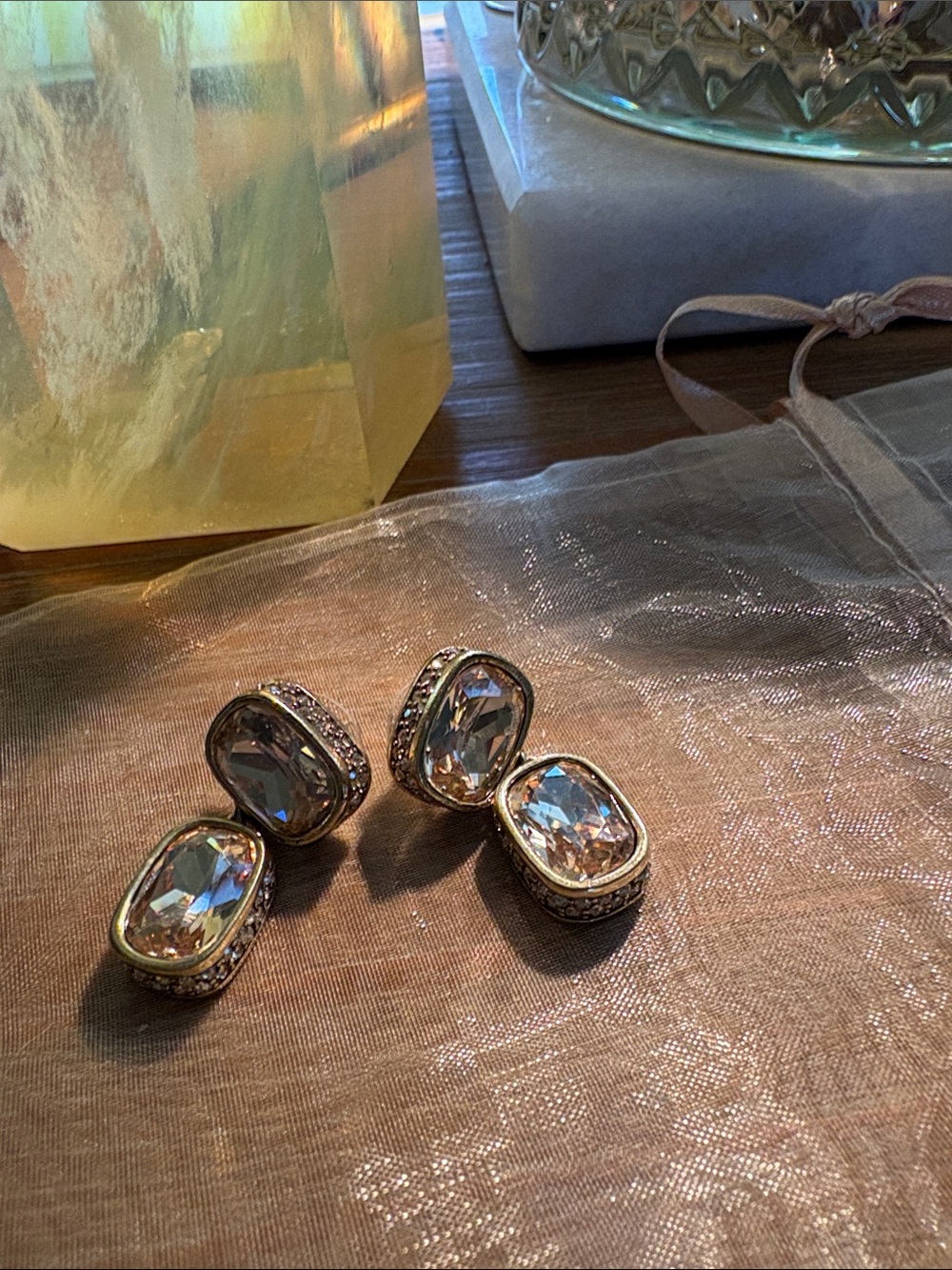 Heidi Daus Crystal Cushion Stud Earrings - Clear Gold-Tone - NIB